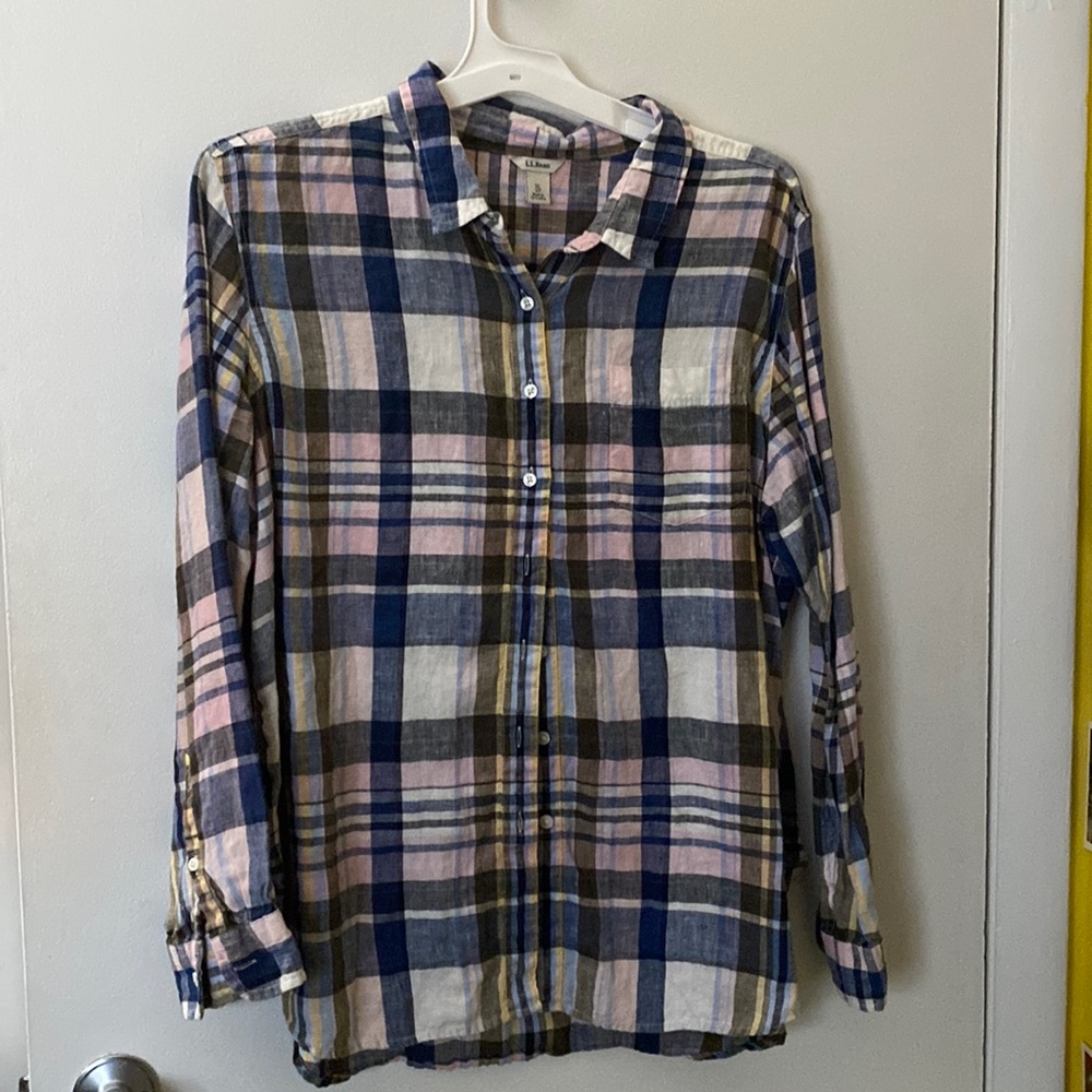L.L. Bean Linen Check Button-Down Shirt